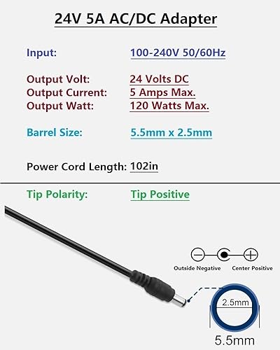 Miniatura 2 de Cable de alimentación de CC 24V 5A Adaptador de CA 100-240V 50 60Hz a 24 V 5 Amp Adaptador de corriente Transformador para tiras de luces LED de 24