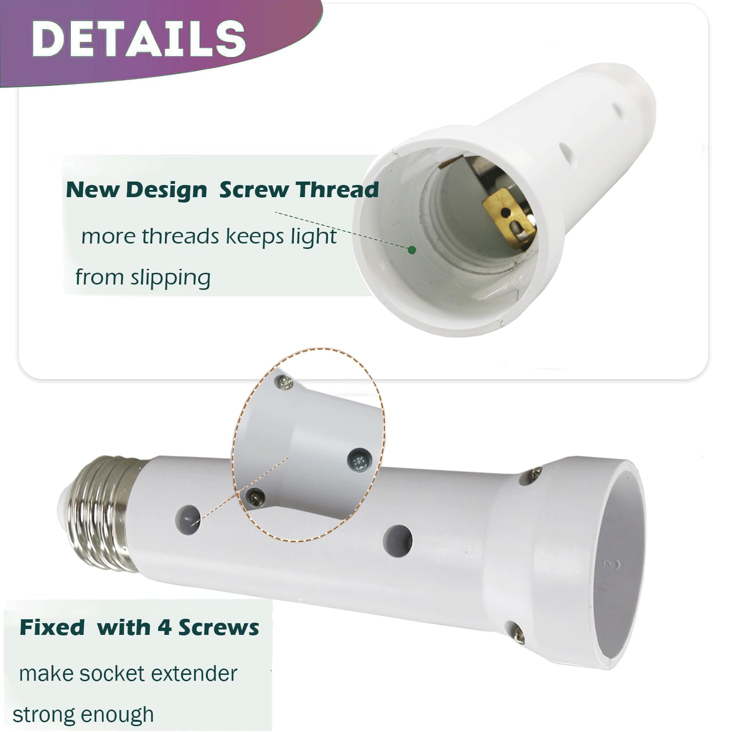 4 Pack Light Socket Extender, 5.31 inch Light Bulb Socket Extender E26 E27 Light Bulb Extension Socket Standard Medium Base for Flood Light Recessed Light Fan Light Socket Adapter