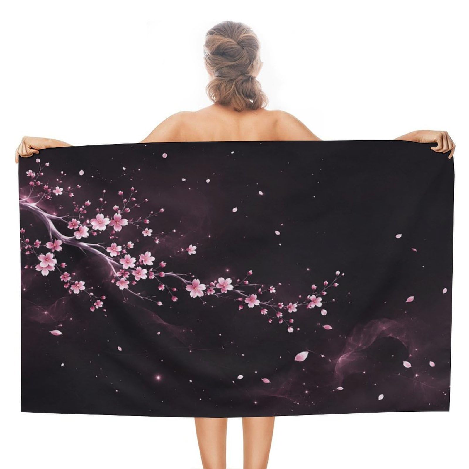Anceky Cherry Blossom Branch Pink Petals Oversized Beach Towel Quick Dry Sand Free Microfiber Travel Towel Lightweight Multi Purpose Beach Blanket Pool Gym Bath Towel 51x31 in