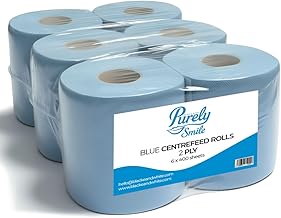 Blake & White Centrefeed Blue Rolls 6 Pack - Purely Smile 2 Ply Tissue Roll for Wiping Surfaces & Drying Hands - 400 Sheets Strong & Ultra Absorbent Blue Roll | PS1214