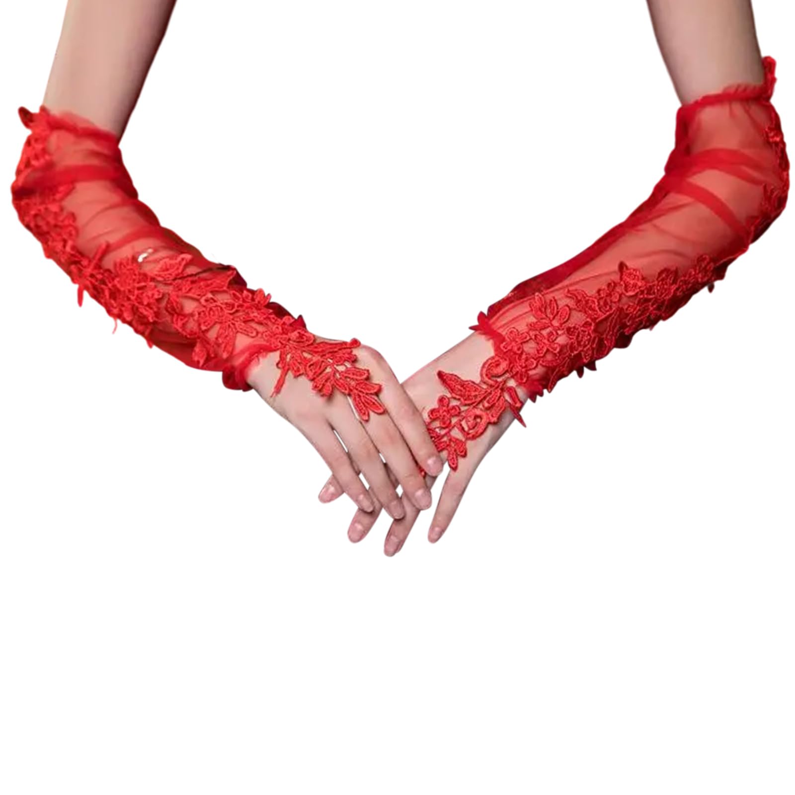 Jazuaiao 2pack Elegant Fingerless Lace Gloves Long Oversleeves Fashionable Sleeves for Weddings Dance Parties Evening Gloves