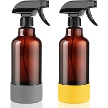 Glass Spray Bottles with Silicone Sleeve 16.9oz 2 Pack Empty Spray Bottle for Hair Mist/Stream Spraying for Cleaning Solutions, Plants, Essential Oils Brown-grey&yellow
