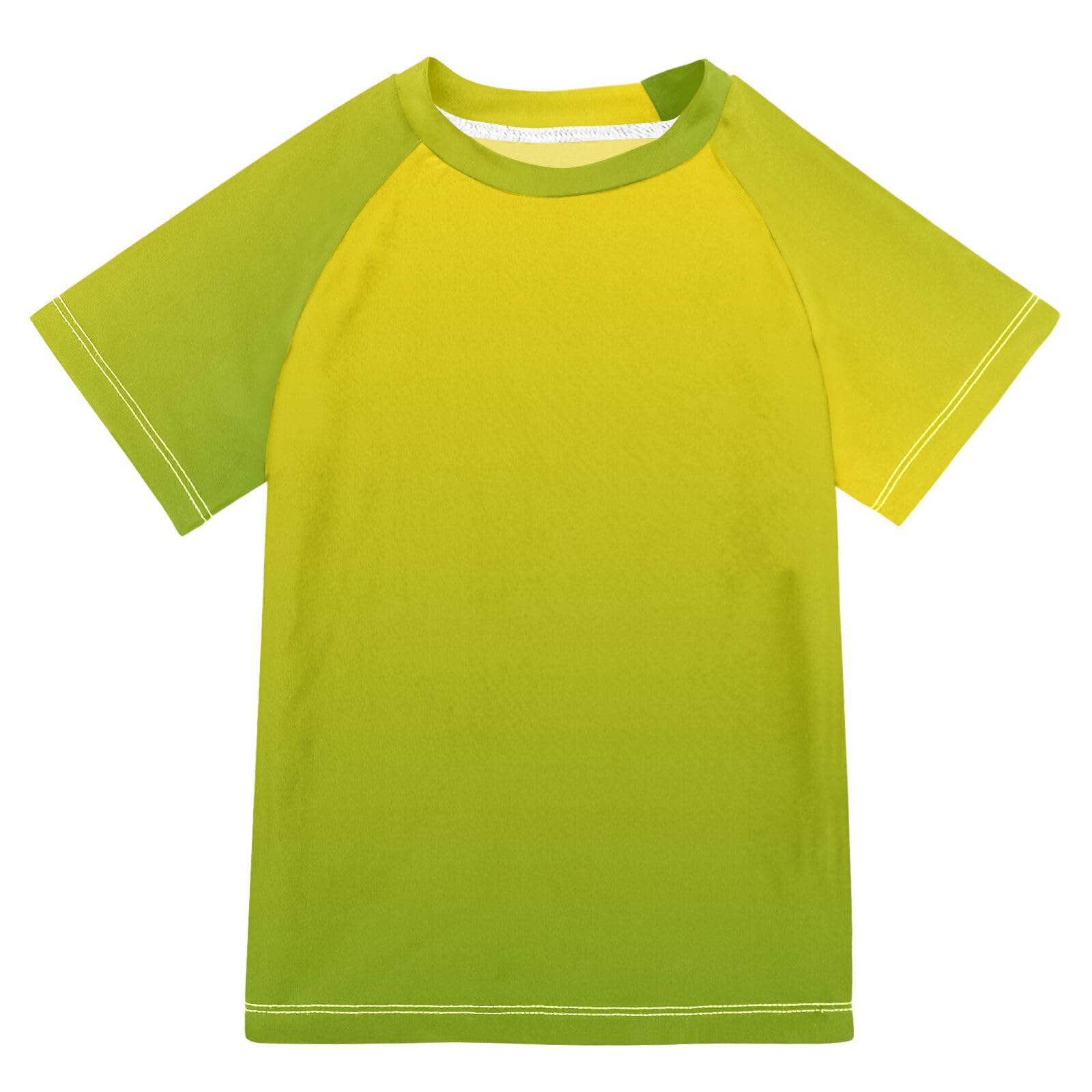 KLL Rash Guard Bathing Suit Girls Short Sleeve Rash Guard Swimsuit 7T Yellow Gradient