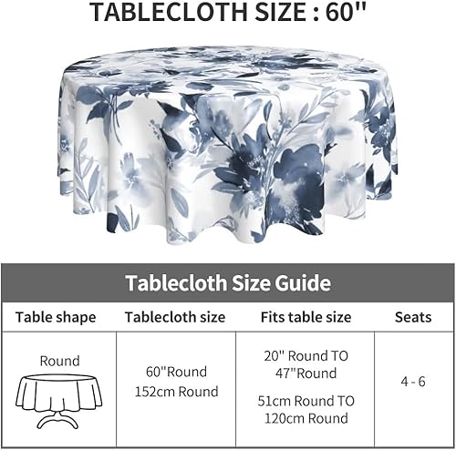 Miniatura 4 de Sunshineyan Mantel floral azul marino redondo de 60 pulgadas mantel de poliéster de primavera para fiestas cocina comedor interiores y exteriores