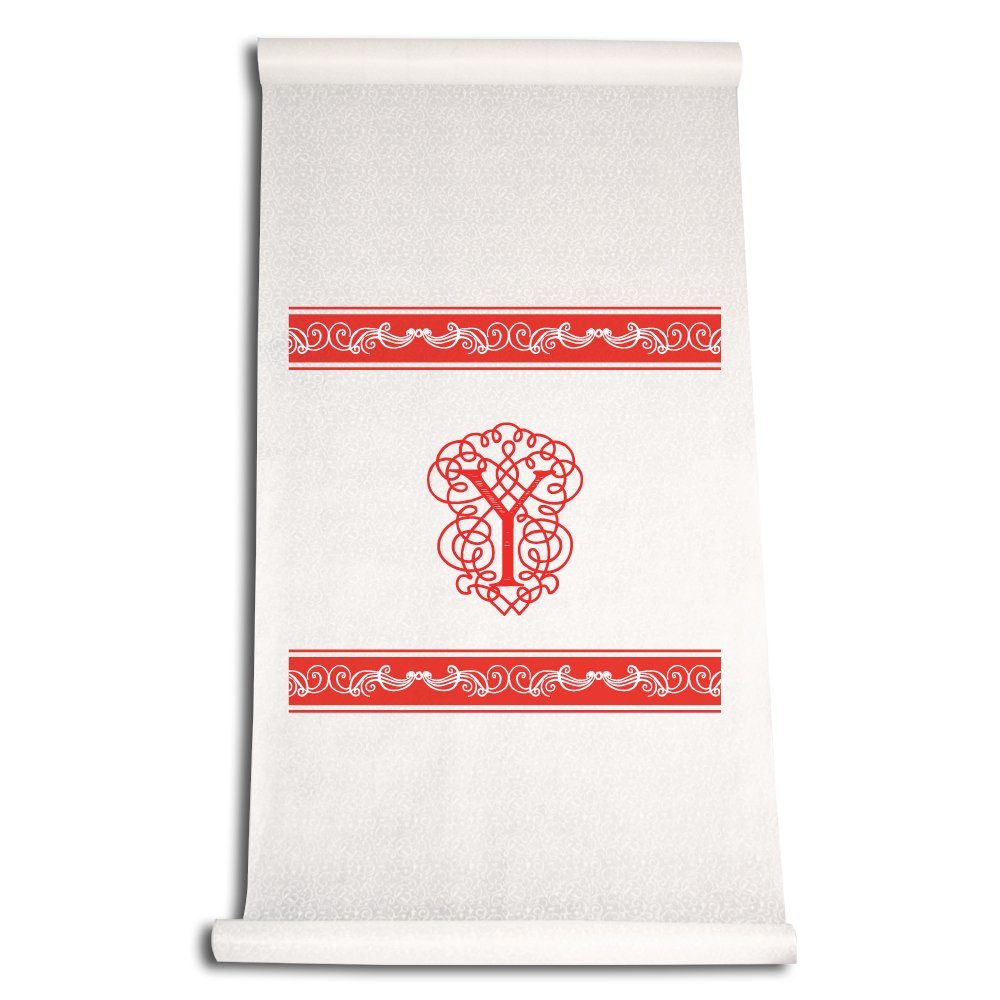Ivy Lane Design 90-Feet by 36-Inch Aisle Runner, Fancy Font Letter Y, White with Red