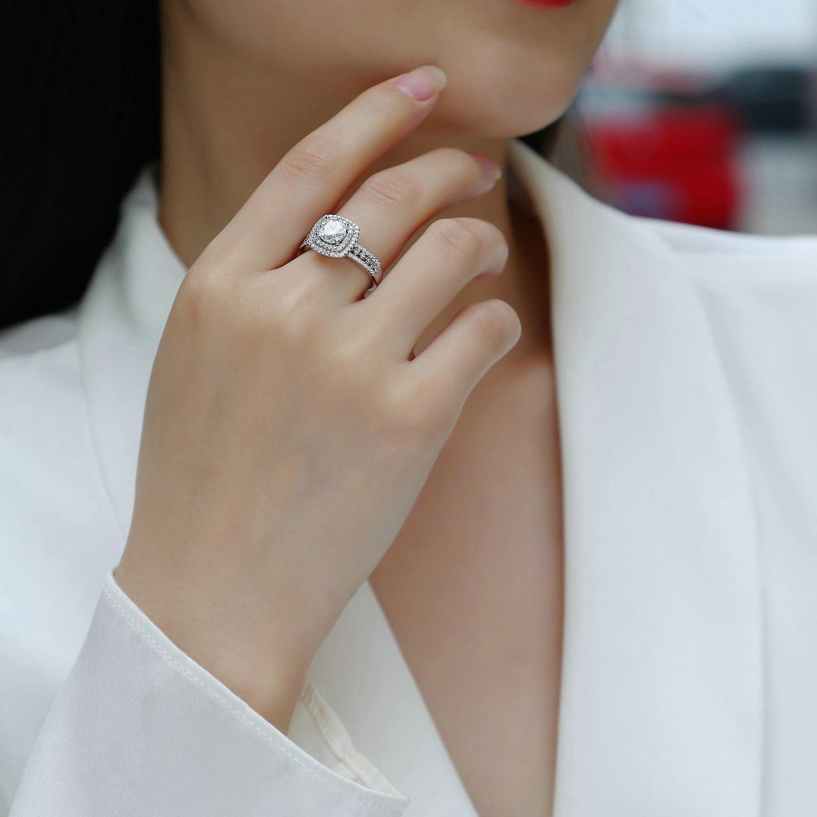 9K 14K 18K białe złoto pierścionek zaręczynowy damski pierścionek Promise 6,5 x 6,5 mm Moissanit Def 1ct Moissanit