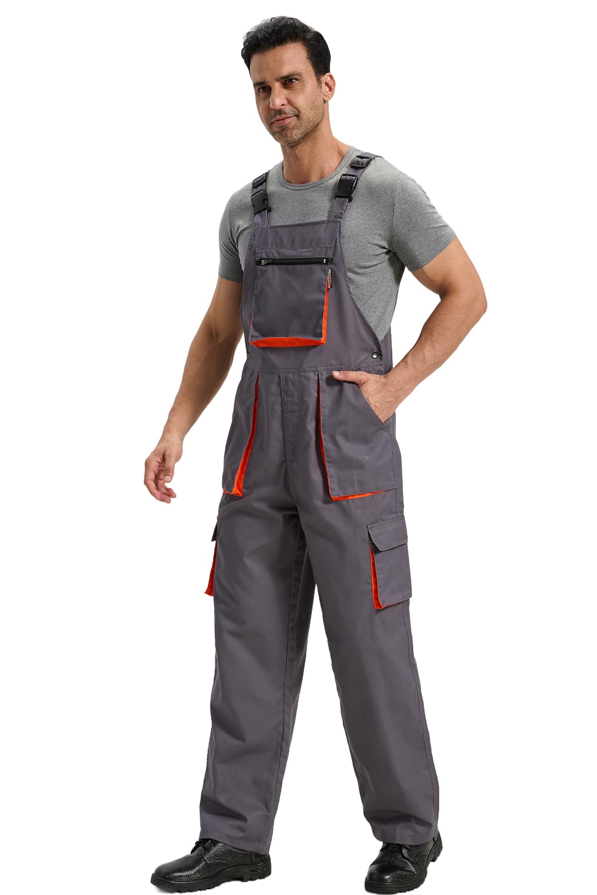 Salopette da Lavoro da Uomo Pantaloni Lunghi Salopette Tuta da Lavoro con Bretelle, Grigio, L