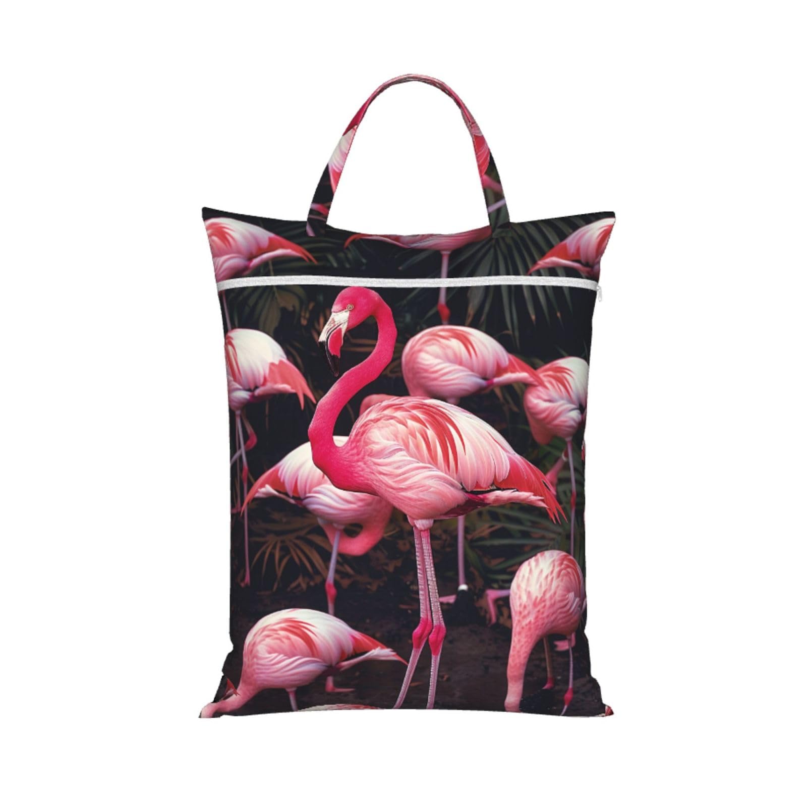 Large Travel Laundry Bags,Flamingo Print with Handle Foldable Laundry Bag for Holidays Gym Swimming and Family Trips, 1Pcs