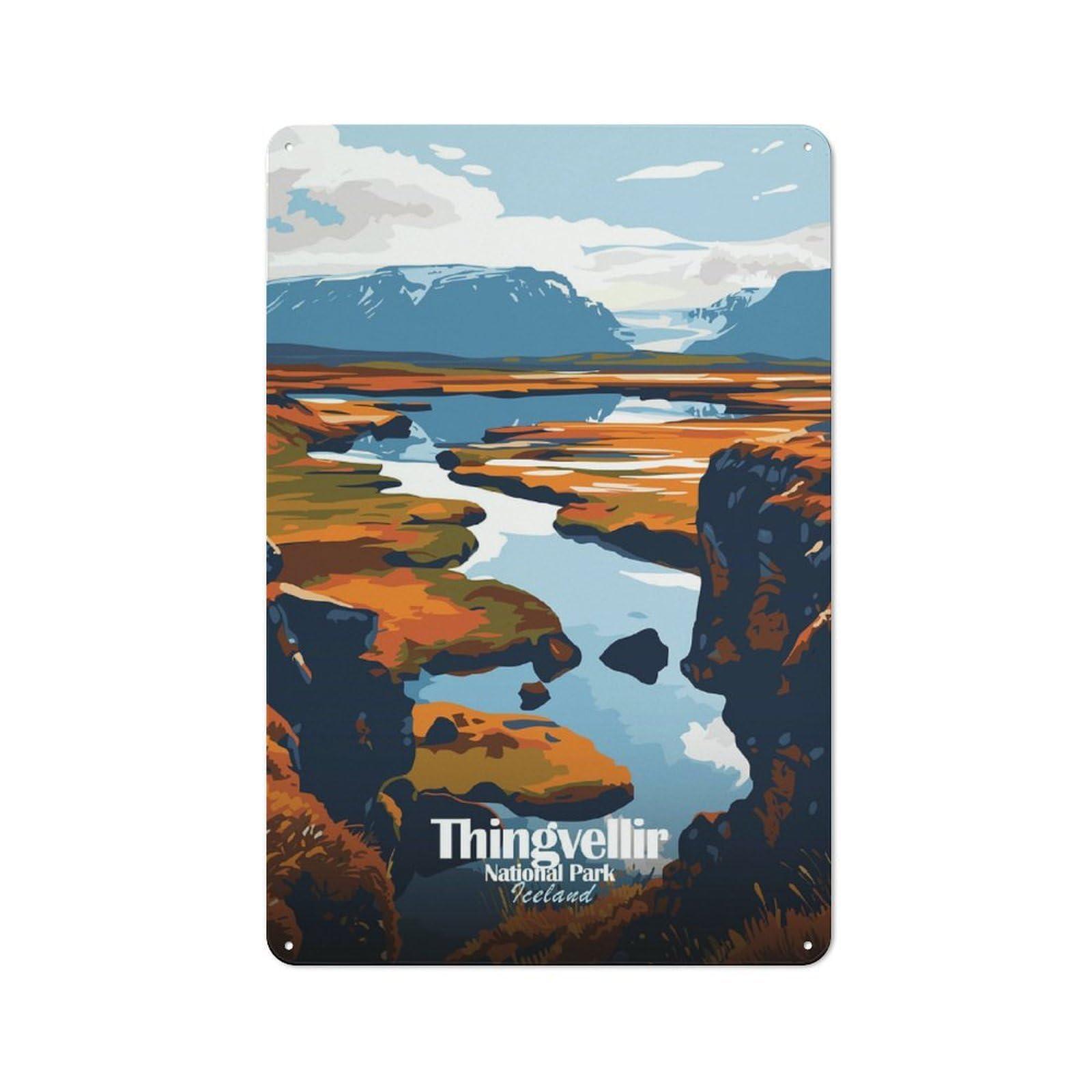 Thingvellir National Park Iceland Landscape Country Metal Wall Decor 30x20cm, Decorative Tin Sign for Farmhouse Kitchen, Pantry Or Dining Area