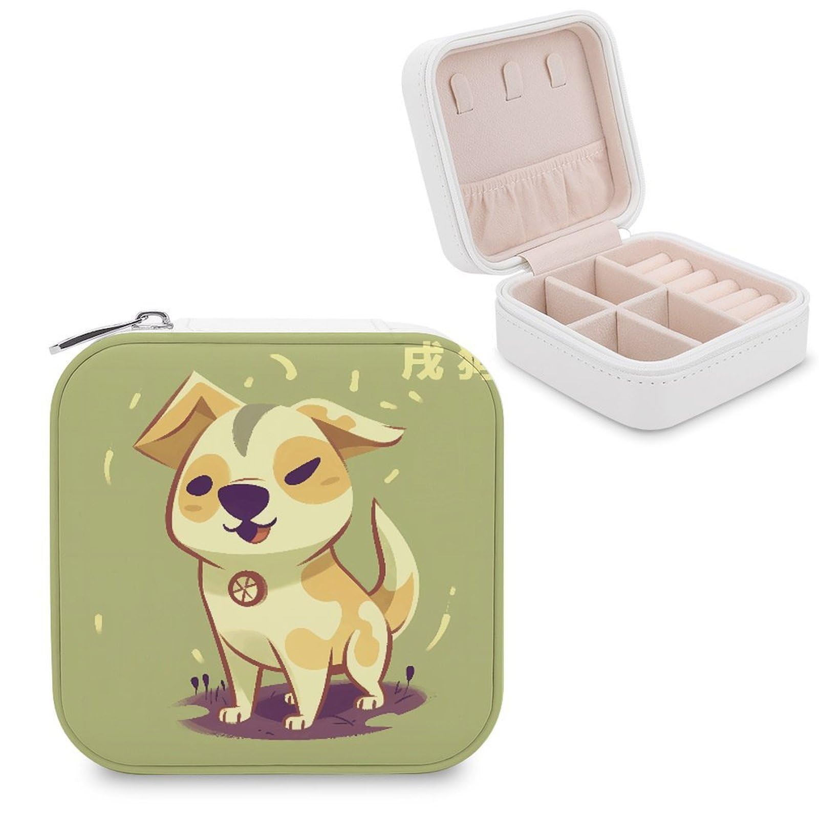 JTREHY Travel Cartoon Puppy Jewelry Case Portable Display Storage Box PU Leather Mini Jewelry Travel Case Personalized Travel Jewelry Organizer Small Jewelry Box for Women