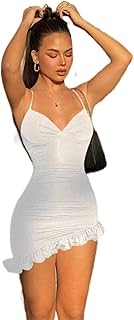 WEITING Minivestido con tirantes irregulares con volantes, para discoteca, fiesta, verano