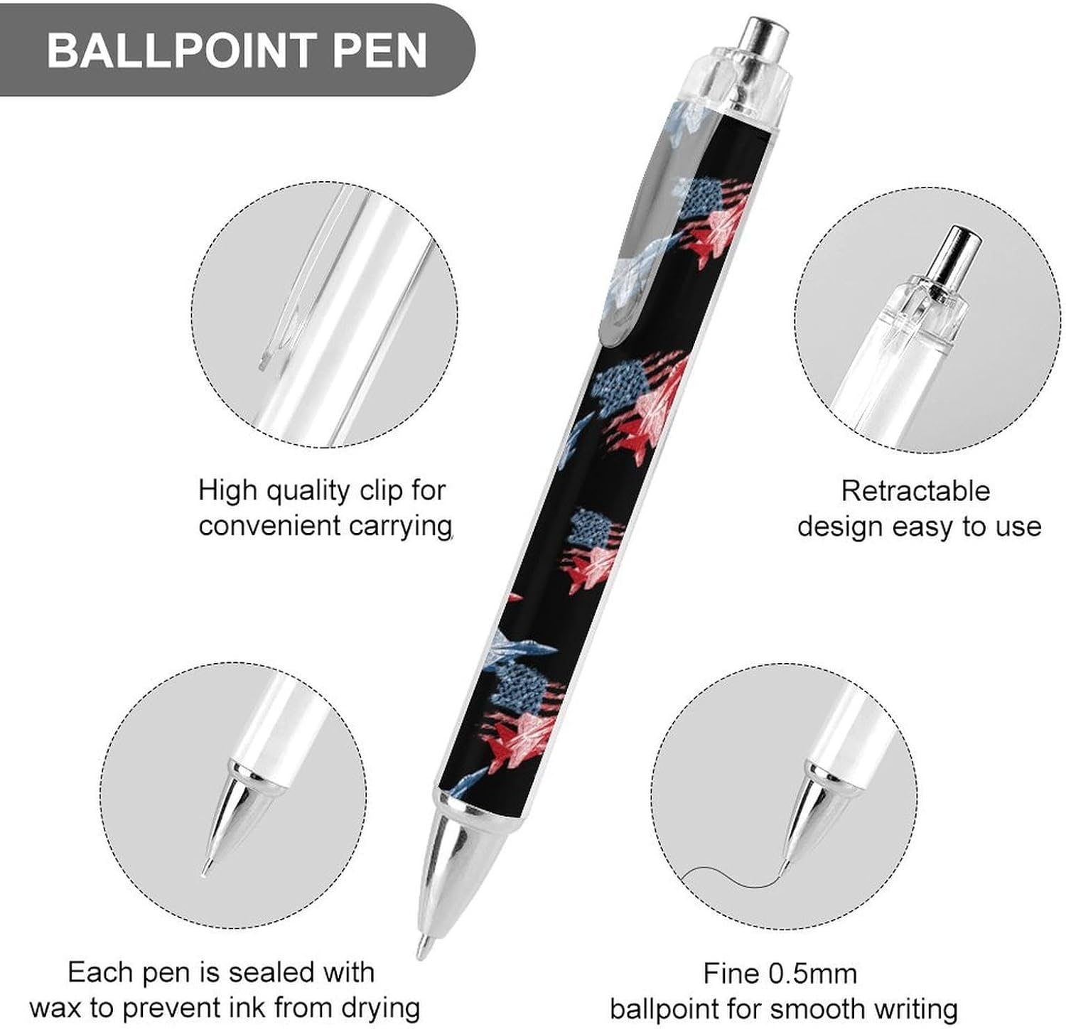 U.S.A. Flag Fighter Jets Ballpoint Pens Retractable Ball Point Pen 1 PCS image 3