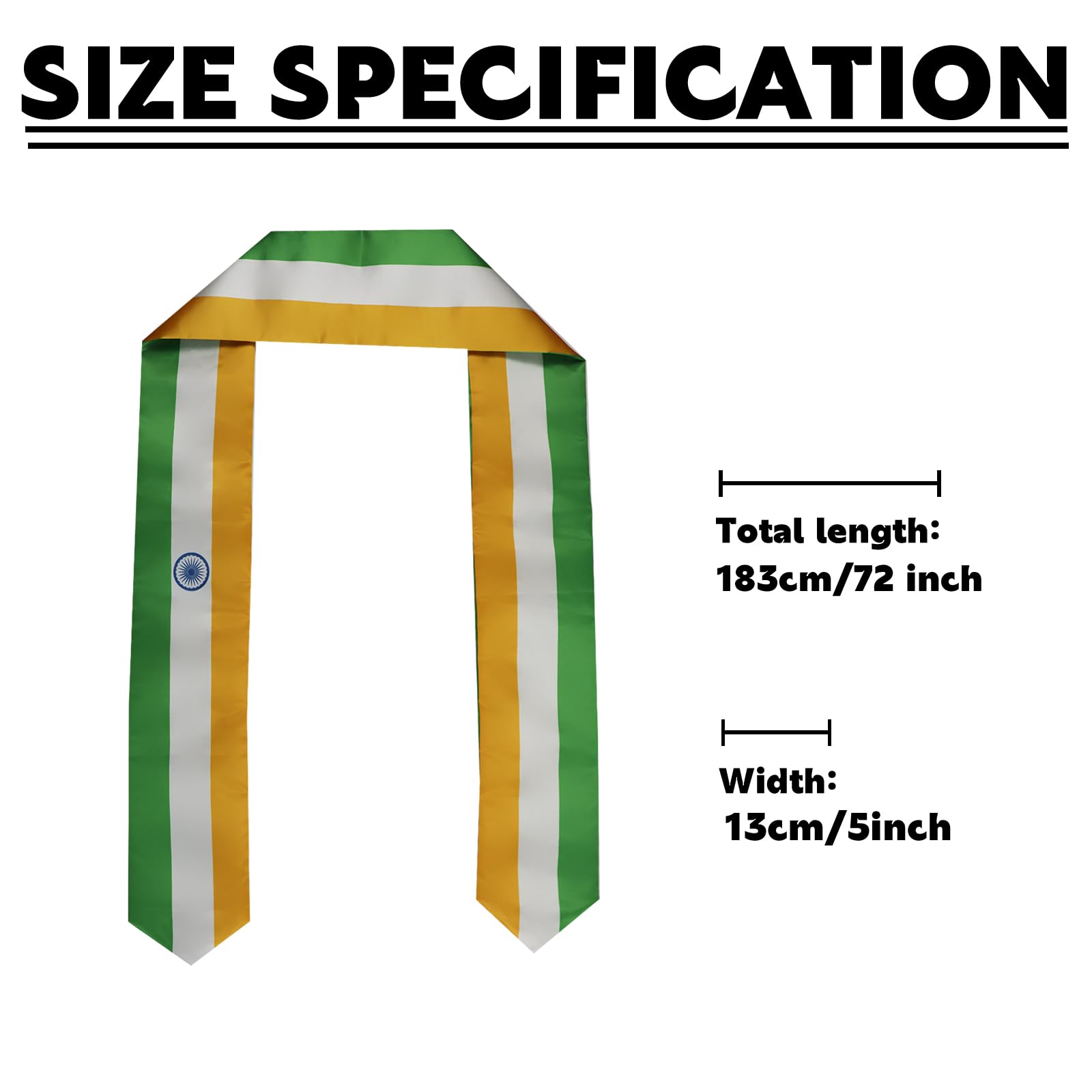 Pasksamtu India Flag Graduation Stole Sash for Study Aboard International Students Abroad Adult Unisex