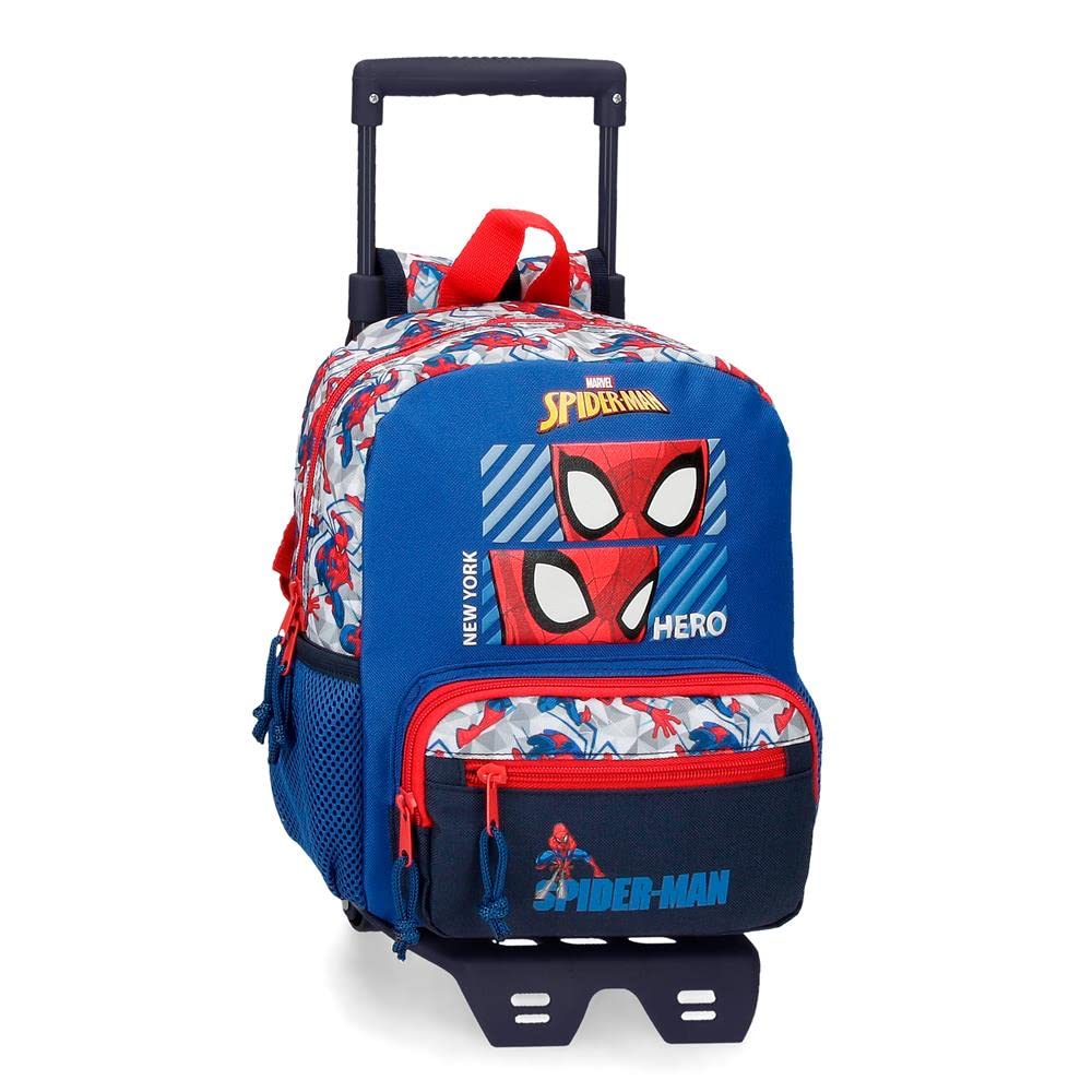 Marvel Spiderman Hero Mochila Preescolar con Carro Azul 23x28x10 cms Poliéster 6,44L