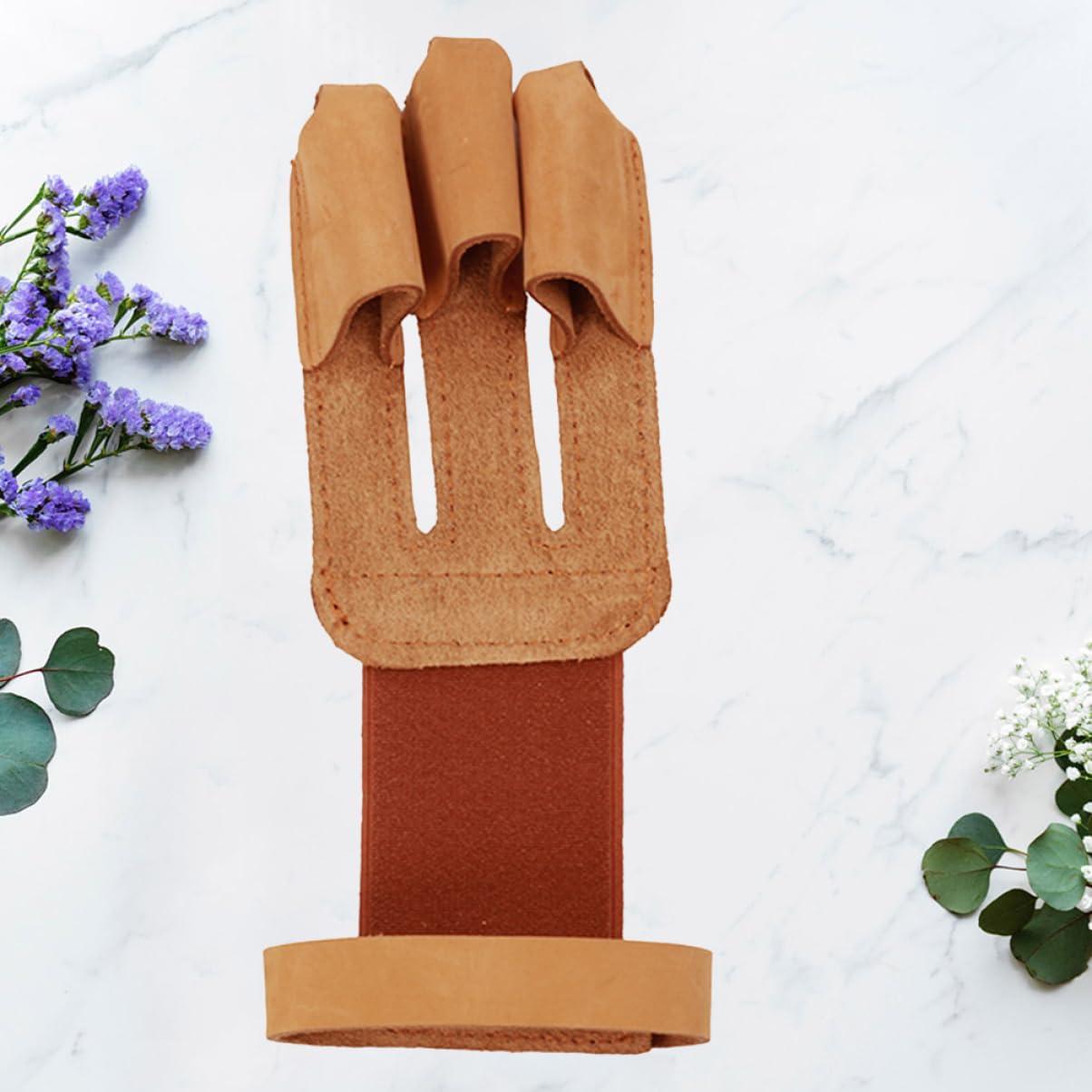 ibasenice 1Pc Finger Protector Guard for Archery Hunting and Outdoor Sports Three Finger Gloves Non Gloves Durable and Comfortable Design Suitable for Right and Left Hand Users Brown