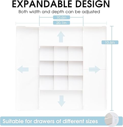 Miniatura 2 de MIUOPUR Organizador de cajones expandible, ancho (10.6"-20.1") profundidad (11"-20.1"), organizador de cajones de maquillaje de plástico con 6