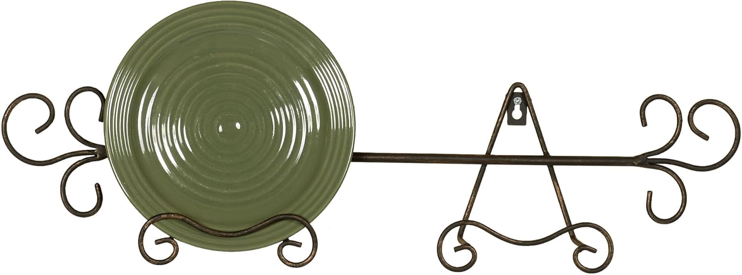 Touch of Class Galla Petite Plate Rack - Antique Bronze - Metal Hanging Collector Holder - Decorative Vintage Holders For Wall - Displays 2 Plates - 24 Inches Wide