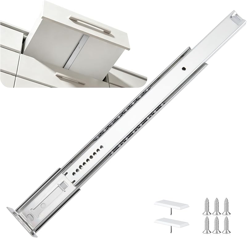 LONTAN 2 Pcs Center Mount Drawer Slides 14 Inch Bottom Mount Drawer Rails | Heavy Duty 50lb Capacity Cold Rolled Steel; 3/4 Extension; Smooth Ball Bearing Glides Track; Cabinet Replacement Hardware