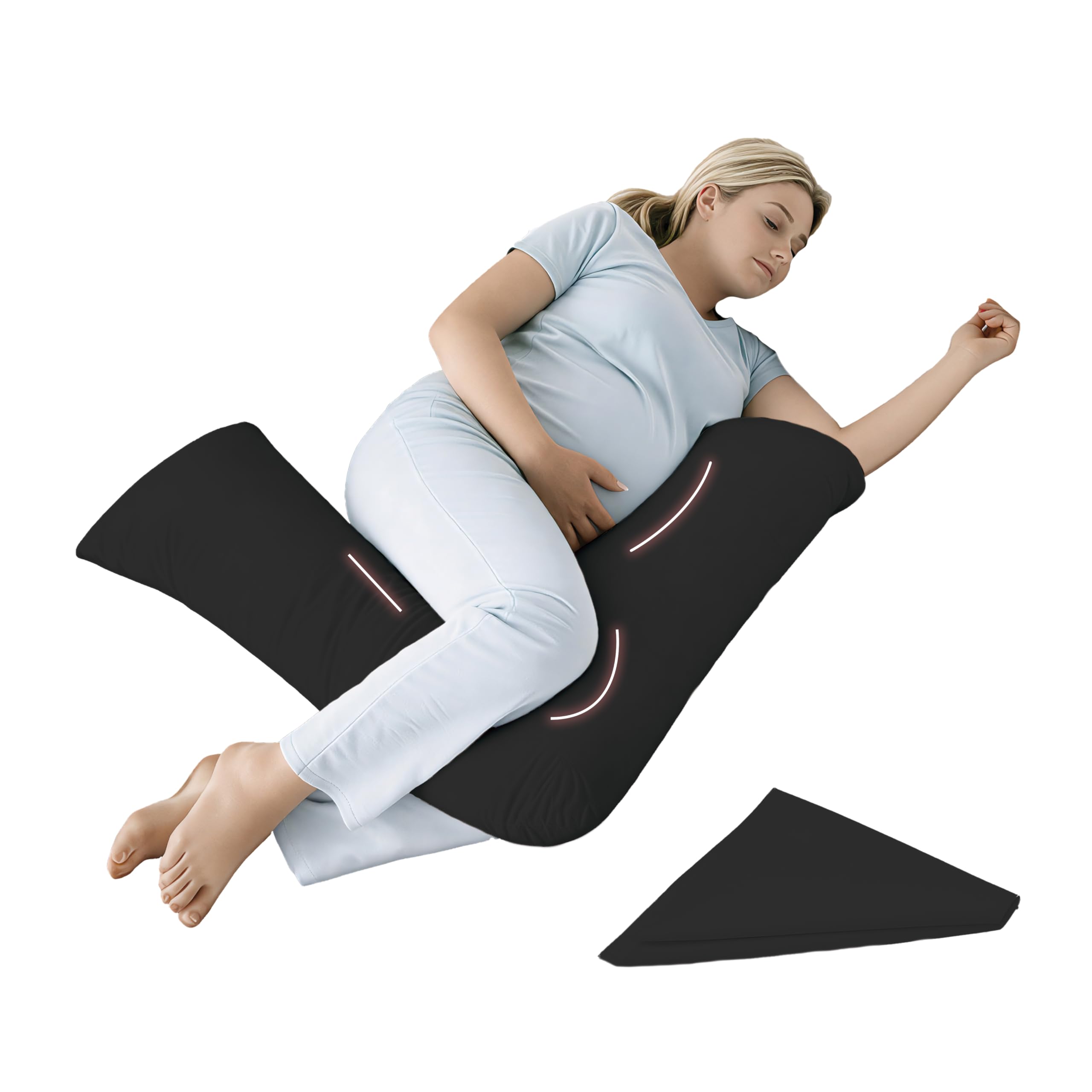 EGYPTO Orthopaedic V Pillow with Pillowcase | Anti-Allergy V Shaped Pillows for Neck & Back | Ideal for Pregnancy, Nursing & Recovery Triangle Pillow (Black)