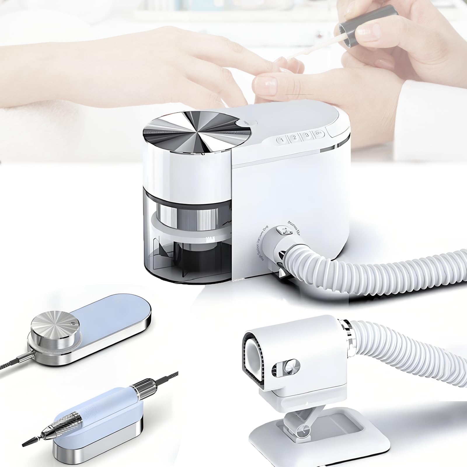 Kit Trapano Elettrico per Unghie con aspiratore per Unghie, 1000-30000 Giri/min, Batteria da 1600 mAh, velocità Regolabile, aspiratore per Polvere per Unghie, Blu a Basso Rumore