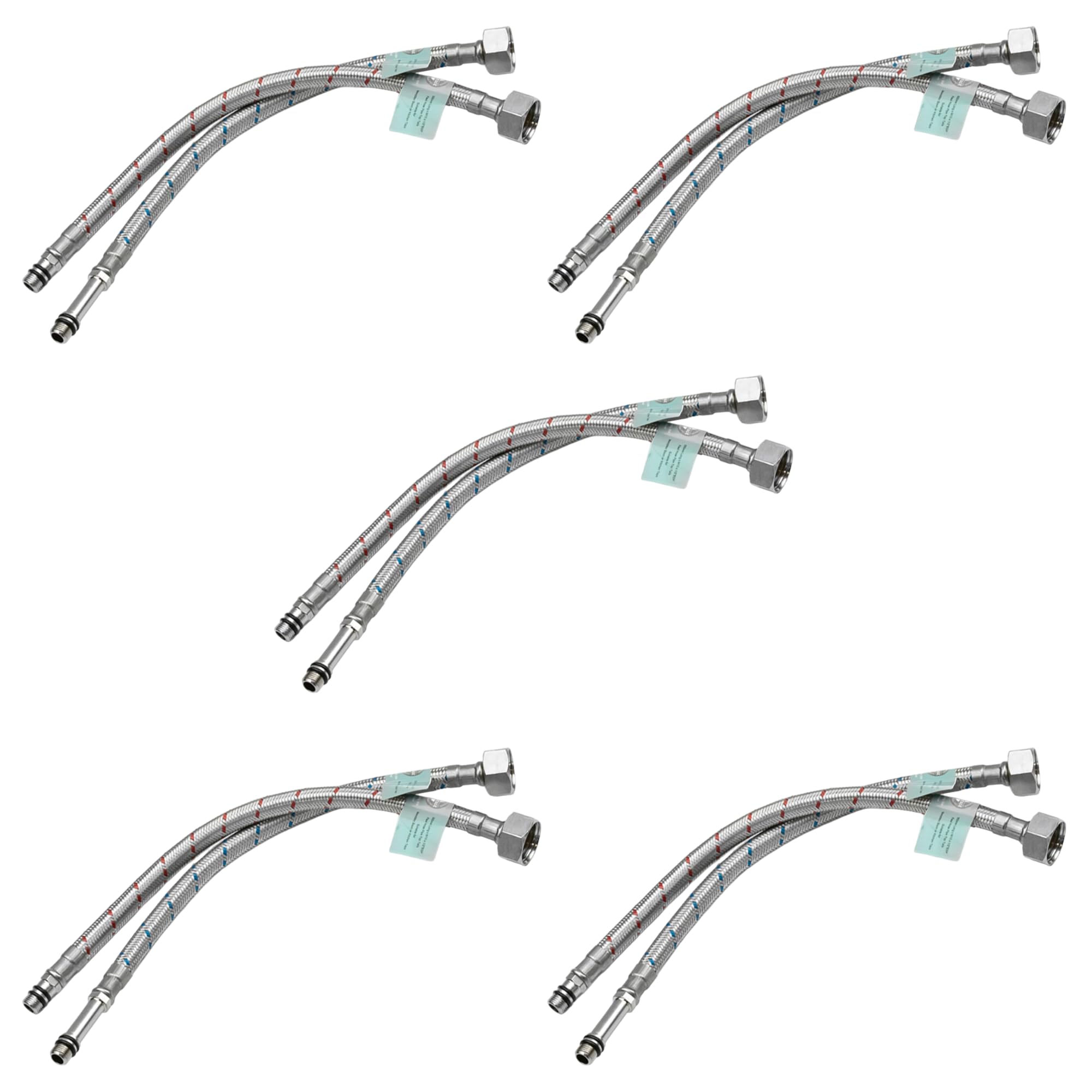 Xcel Home 10x M10 x1/2 Flexible Tap Connectors (300mm) | 10 Lengths | 5 Pairs of BSP Kitchen/Basin Monobloc Mixer Flexi Pipe Tails | Braided Stainless Steel