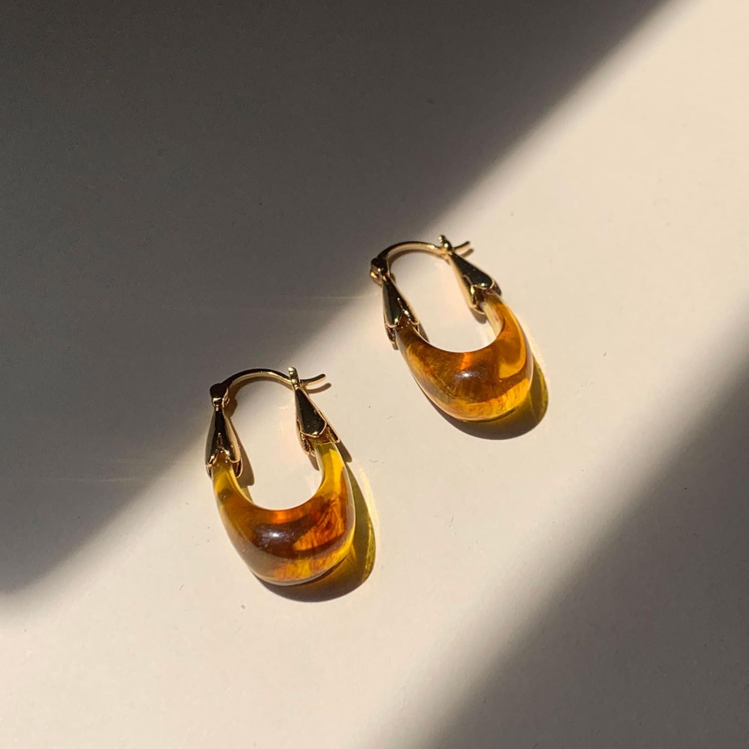 Acrylic Hoop Earrings for Women, Gold Plated Resin Chunky Hoops, Lightweight Teardrop Oval Round Drop Earrings Hypoallergenic Fun Fashion Trendy Jewelry - Image 4