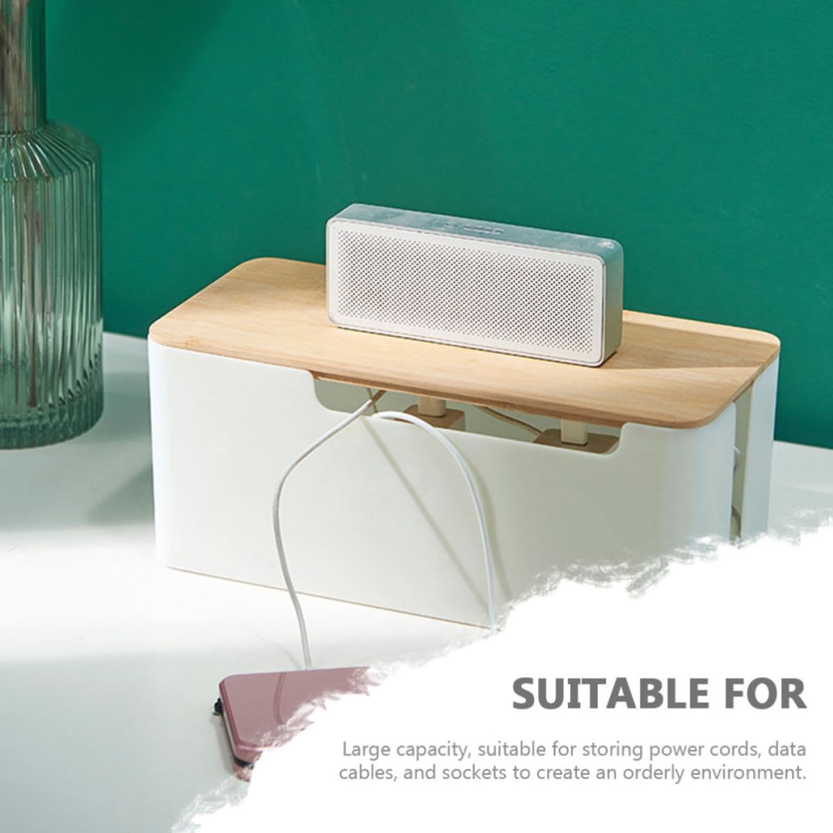 Caja Organizadora de Cables Tapa de Bambú para Regletas
