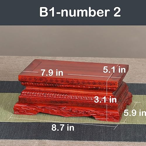 Vista 24 de GOLDY&WENDY Base de madera de ébano octogonal Lotus tallado florero Guanyin Buda estatua escultura soporte de exhibición pedestal