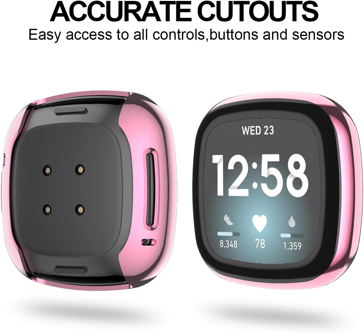 8 Pack Case Compatible with Fitbit Sense/Versa 3 Screen Protector, Haojavo Soft TPU All Around Protective Case Shock-Proof Cover for Fitbit Versa 3 Smartwatch Bands Accessories