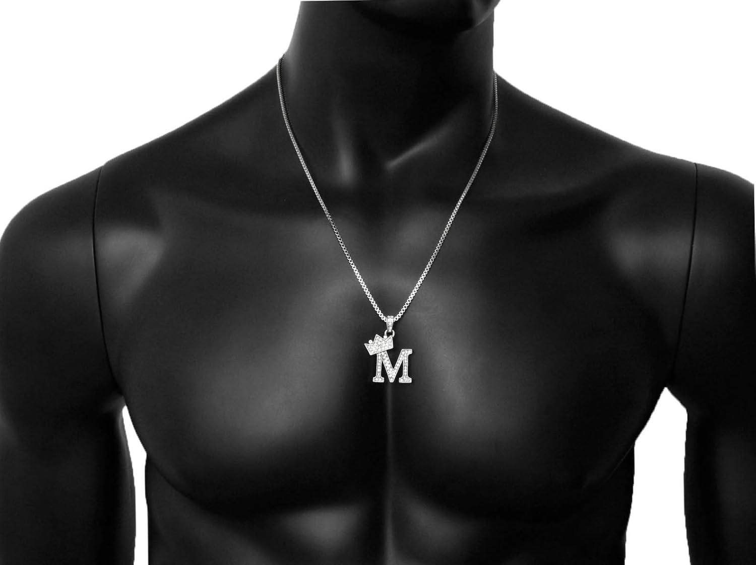 Fashion 21 Unisex Small Size Pave Initial Alphabet Letter Pendant 24" Box Chain Necklace & Earring Set (M Set/Silver)