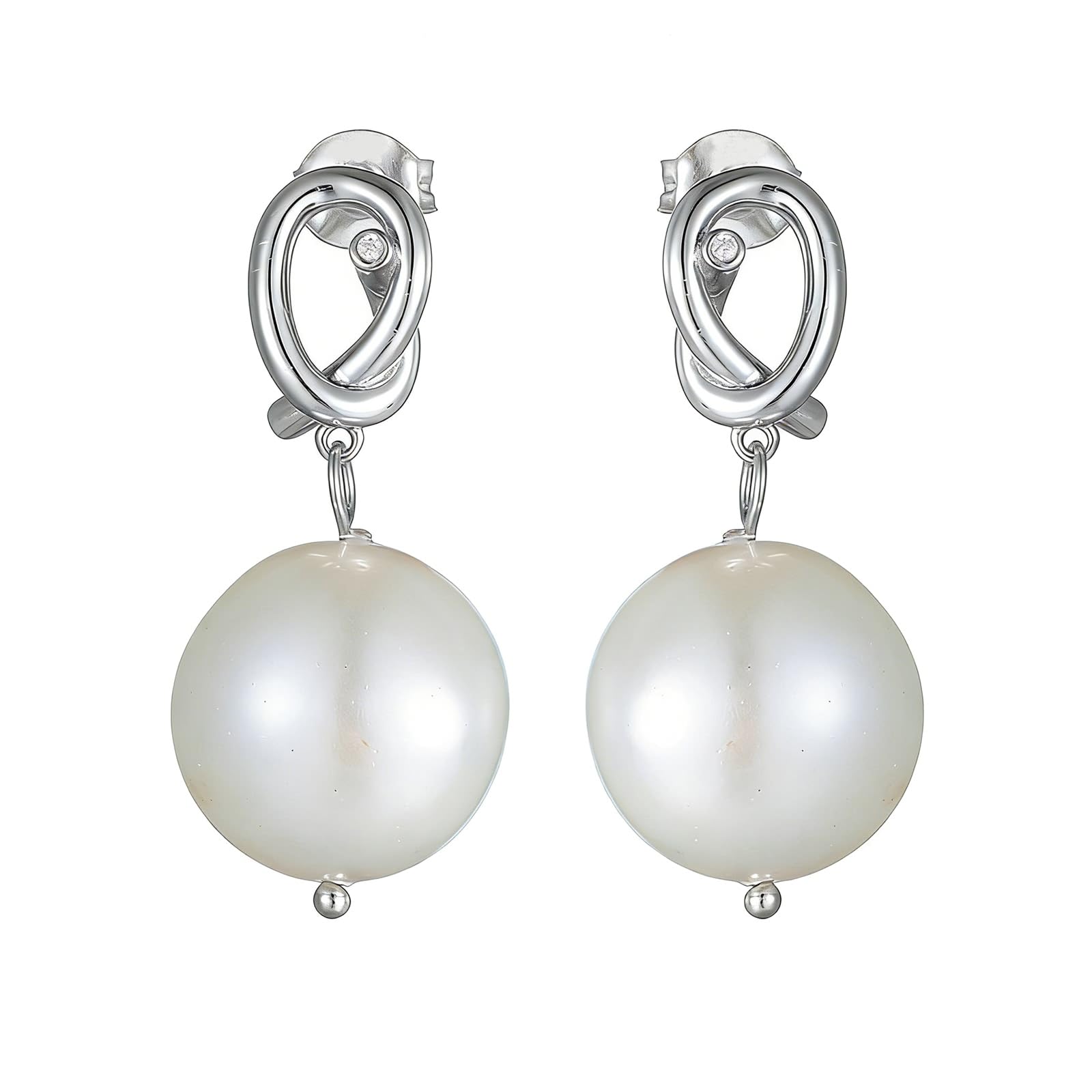Prawdziwe białe złoto 750 kolczyki z okrągłą perłą, Bow-knot 18 K kolczyki wiszące diamenty