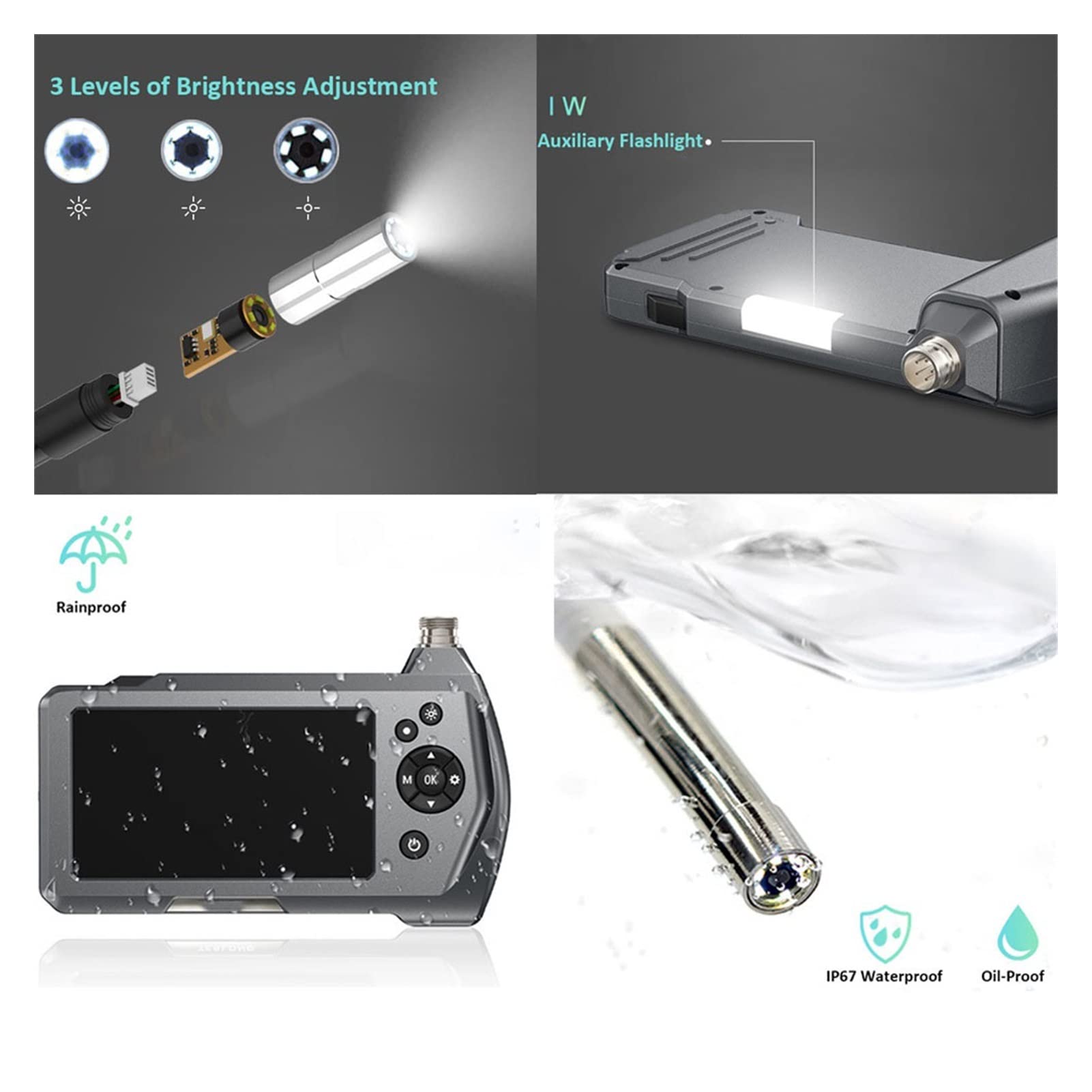Endoskop, 7,6 mm 1. 0mp 4.5" Screen Cyfrowy Endoskop Snake Inspection Camera 3 2 GB. Boroskop z baterią 18650 Diody LED(3M)
