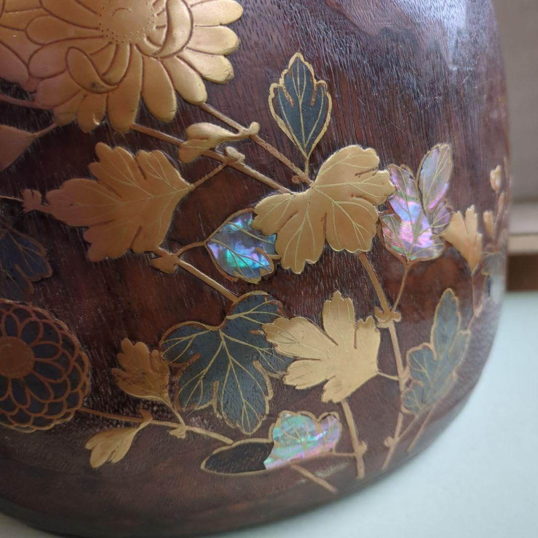 骨董 蒔絵 螺鈿 火鉢 桐 木製 内側銅器 花入 鉢カバー アンティーク