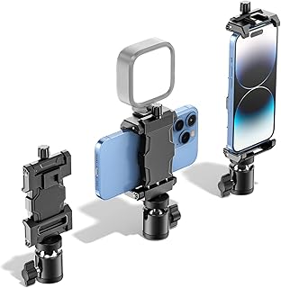KDD Cell Phone Tripod Mount Adapter with Ball Head, 360° Rotating Phone Holder Stand for Tripod with Cold Shoe, Smartphone Clamp Mount for iPhone 14 13 Pro Max Mini, Samsung, Selfie Stick (4.7-10")