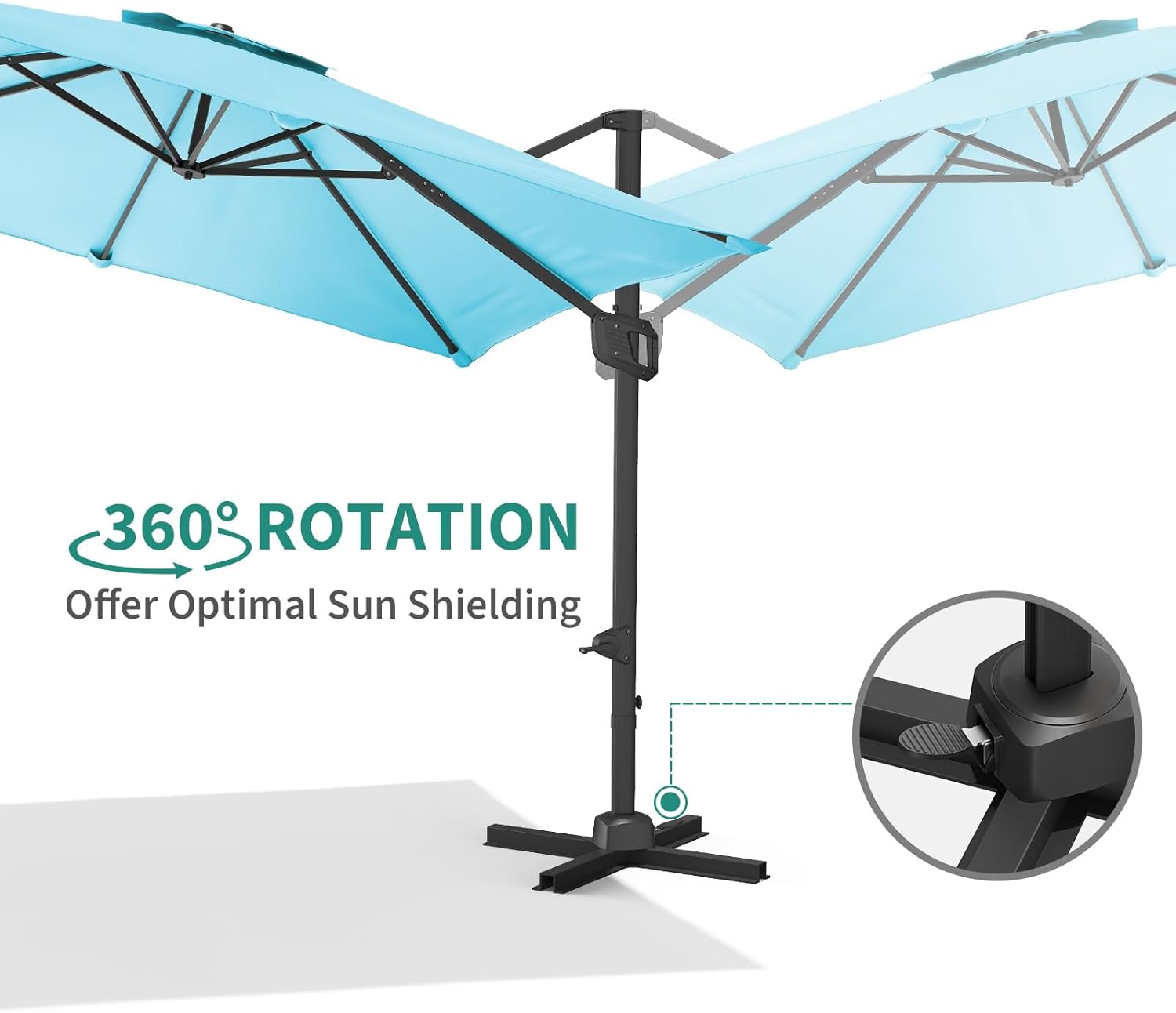 Heavy Duty 10x10 ft Cantilever Patio Umbrella with Aluminum & Iron Frame – Large Square Outdoor Market Umbrella, 360° Rotation, Durable Polyester, Cross Base, Solar LED Lights, Offset Shade