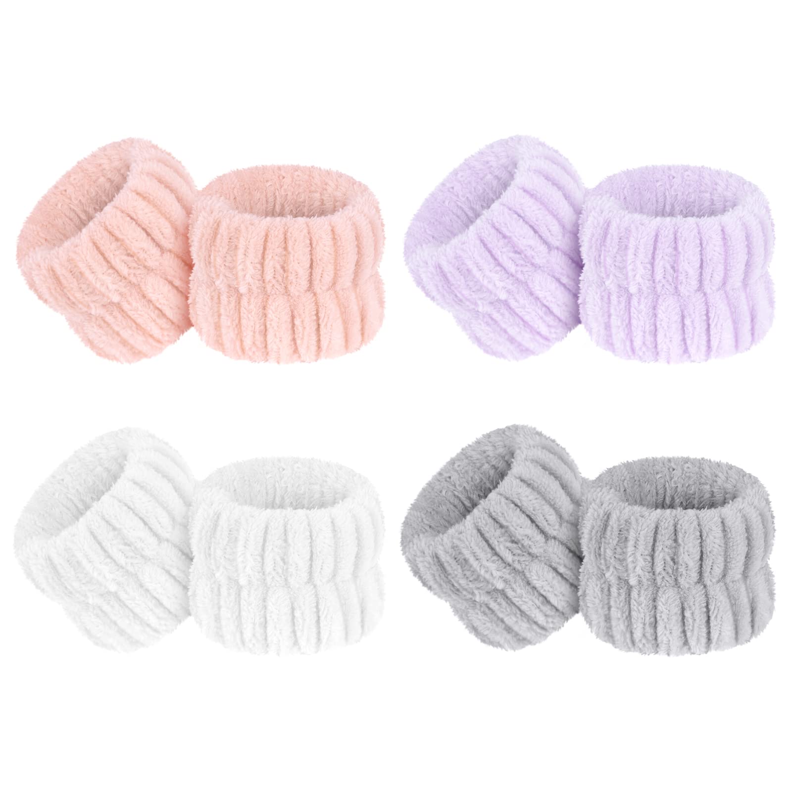 AOOWU Handgelenk Waschband, Elastisches Mikrofaser Gesicht Wasch Kosmetik Haarband, Spa Armbänder Zum Saugfähiges Schweissband für Frauen Mädchen, Makeup Handgelenk Gesichtshautpflege(4 Paar)