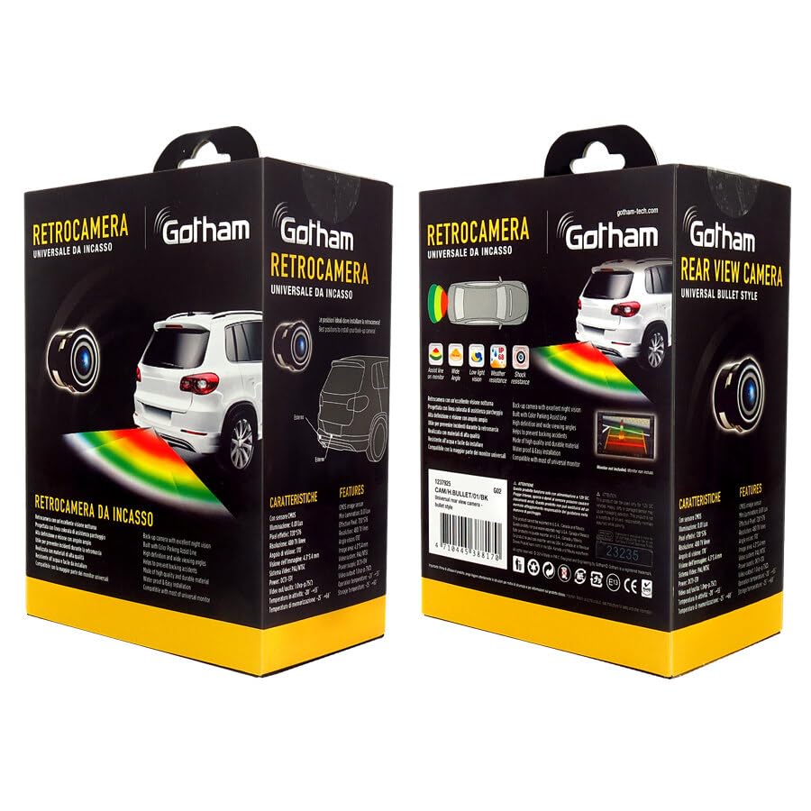 GOTHAM Retrocamera da Incasso Auto | Visione Notturna | LED Infrarossi | Impermeabile | Assistenza al Parcheggio | 170° | CMOS | 720x576