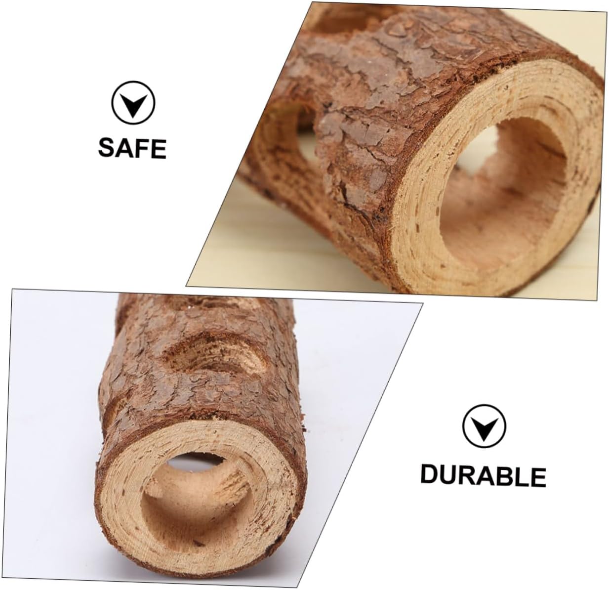 2pcs Hamster Tree Hole Tunnel Wooden Chew Tubes 15cm and 20cm Natural Small Pet Playground Accessories for Hamsters, Rabbits, Birds, and Small Animals