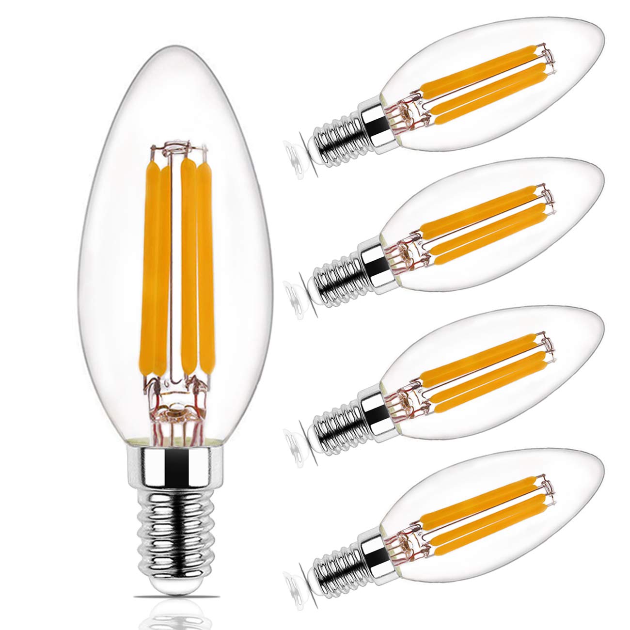 Skcnite White/Light E14 Led Candle Bulbs Dimmable 4W, Small Edison Screw Candle Bulb,Soft Warm 2700K,40W Incandescent Bulb Equivalent,Chandelier Filament Candle Bulbs,5 Packs By