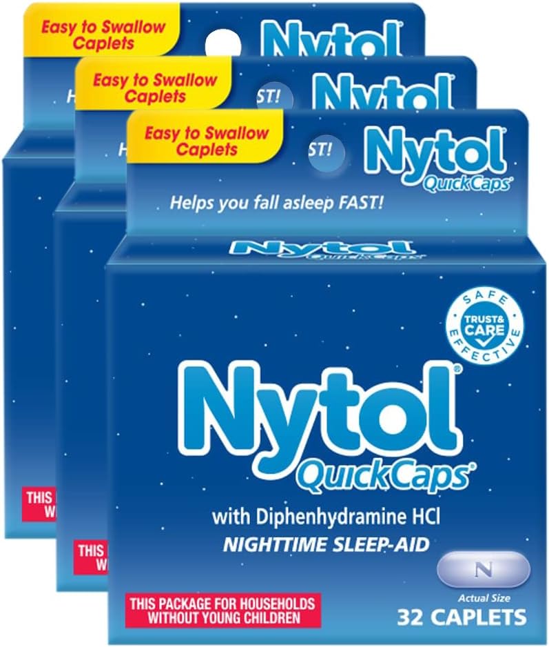 Nytol Quick Caps Nighttime Sleep Aid, Helps You Fall Asleep Fast, 32 Caplets (Pack of 3)