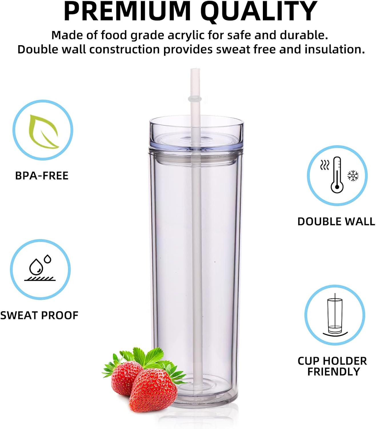 Volhoply 20oz Plastic Skinny Tumblers Bulk 4 Pack,Double Wall Tumbler with Lid and Straw,Reusable Travel Iced Coffee Mug,BPA Free Matte Acrylic Water Cups With Straw for Parties,DIY Gifts(Clear,4 Set) - Image 3