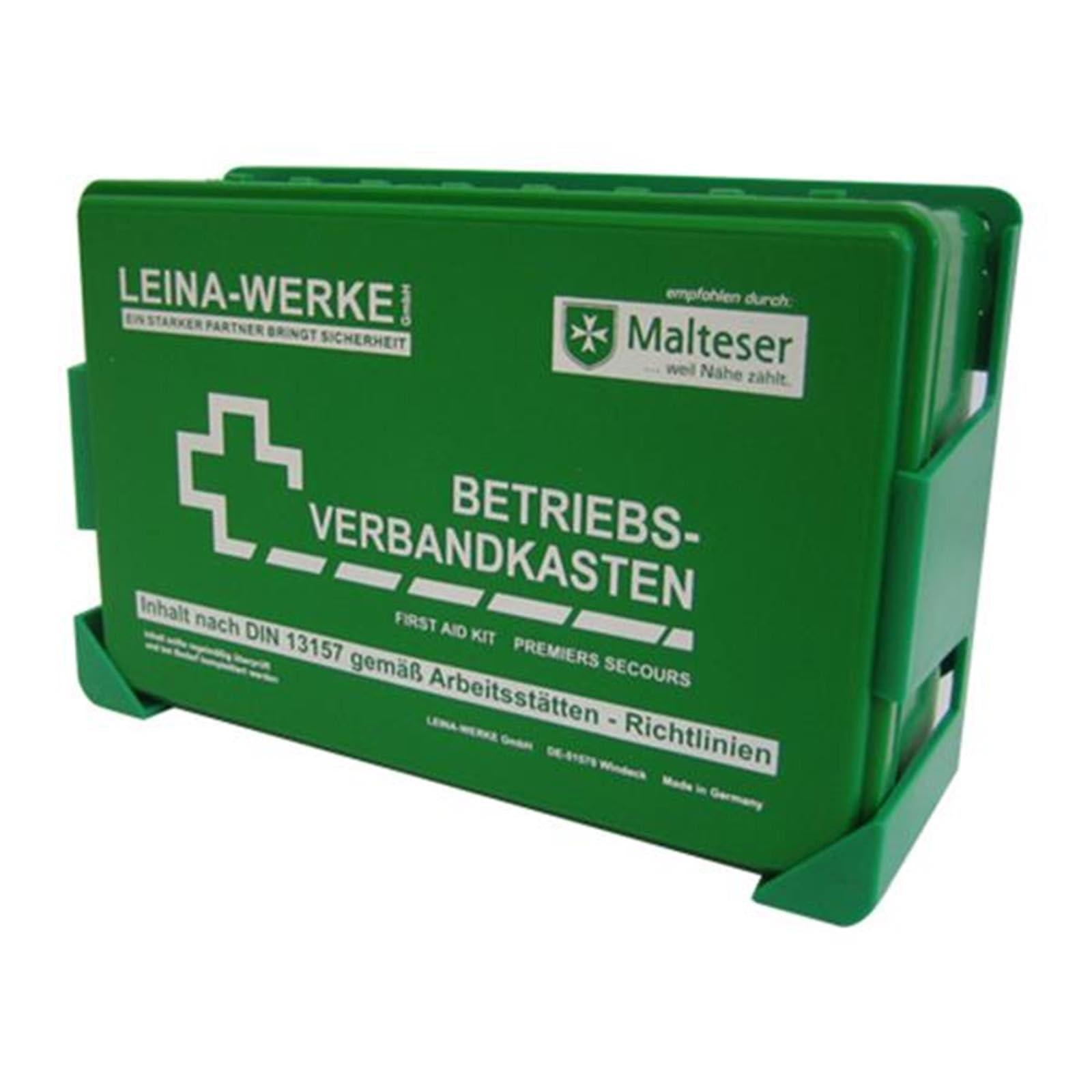 LEINA-WERKE 20001 Betriebsverbandkasten Klein DIN 13157, + Wandhalterung, Grün, -1- Stück
