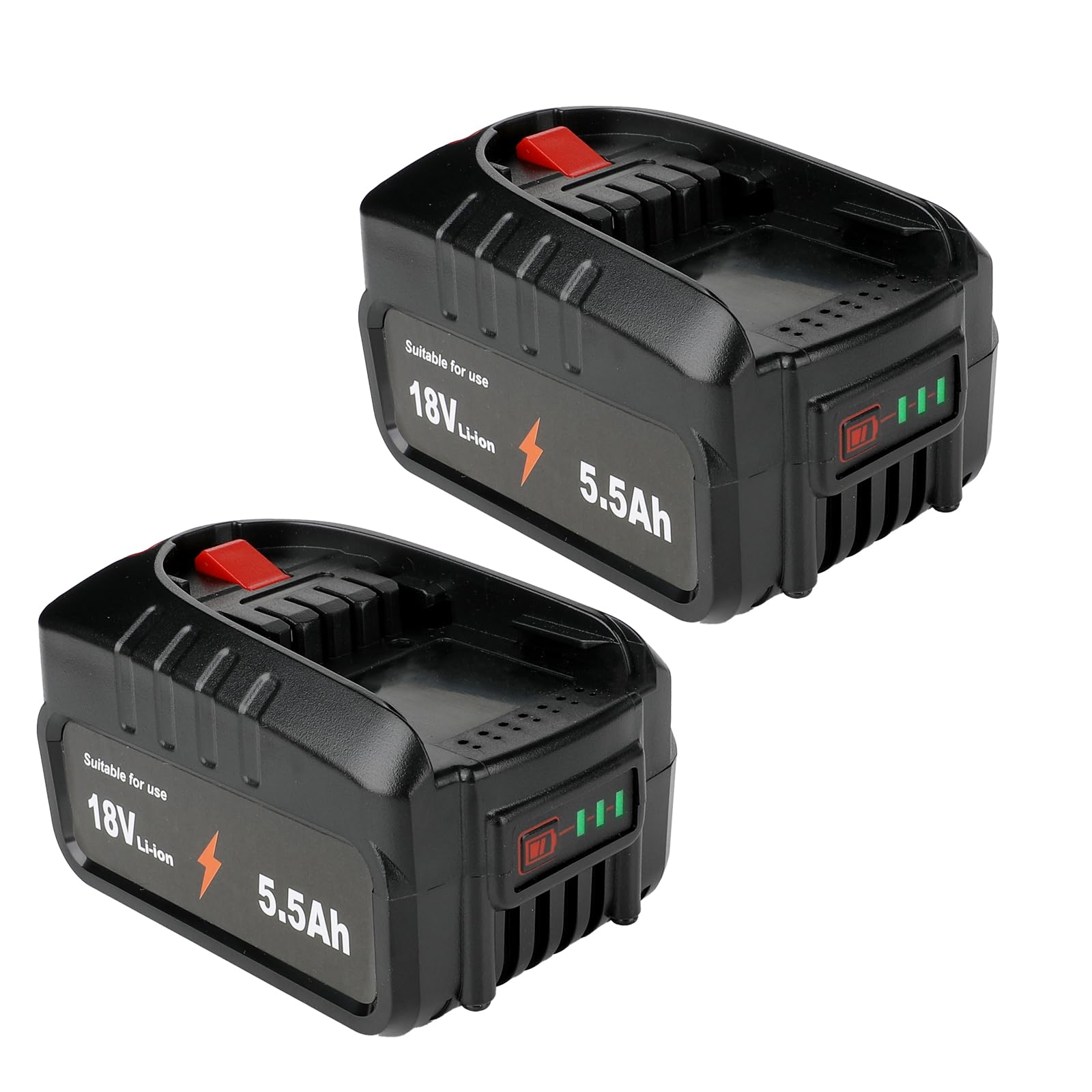 Lot de 2 batteries de rechange, 18 V, 5,5 Ah, pour outils Bosch Home and Garden - Compatible avec les appareils à batterie Bosch PBA, PSB, PSR, Gloria - Haute capacité - Rechargeable (18 V 5,5 A)
