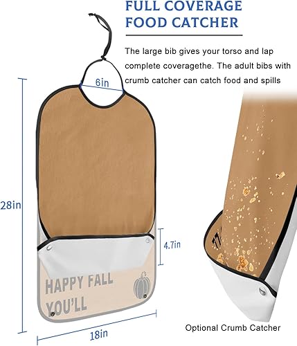 Miniatura 2 de QueenKer Adult Bibs for Eating, Happy Fall Y'all Thanksgiving Pumpkin Waterproof Clothing Protector Washable Adult Bib with Crumb Catcher for