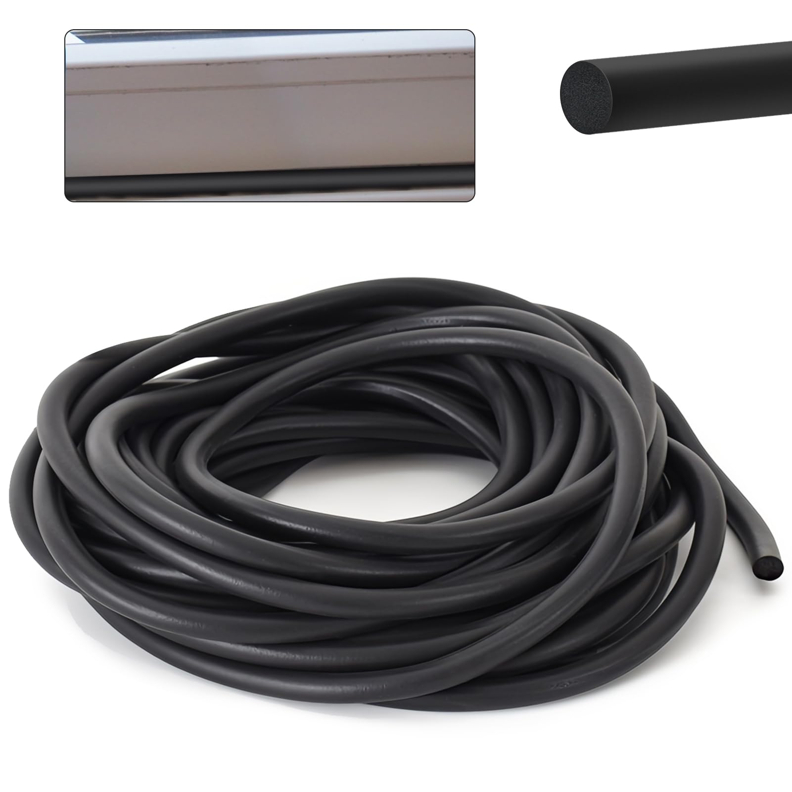 Cavo di tenuta per fughe da 5 m, diametro di 5 mm, filo rotondo in EPDM per fughe, filo di tenuta per fughe nere, profilo di riempimento per giunti di porte e finestre, pareti e soffitti