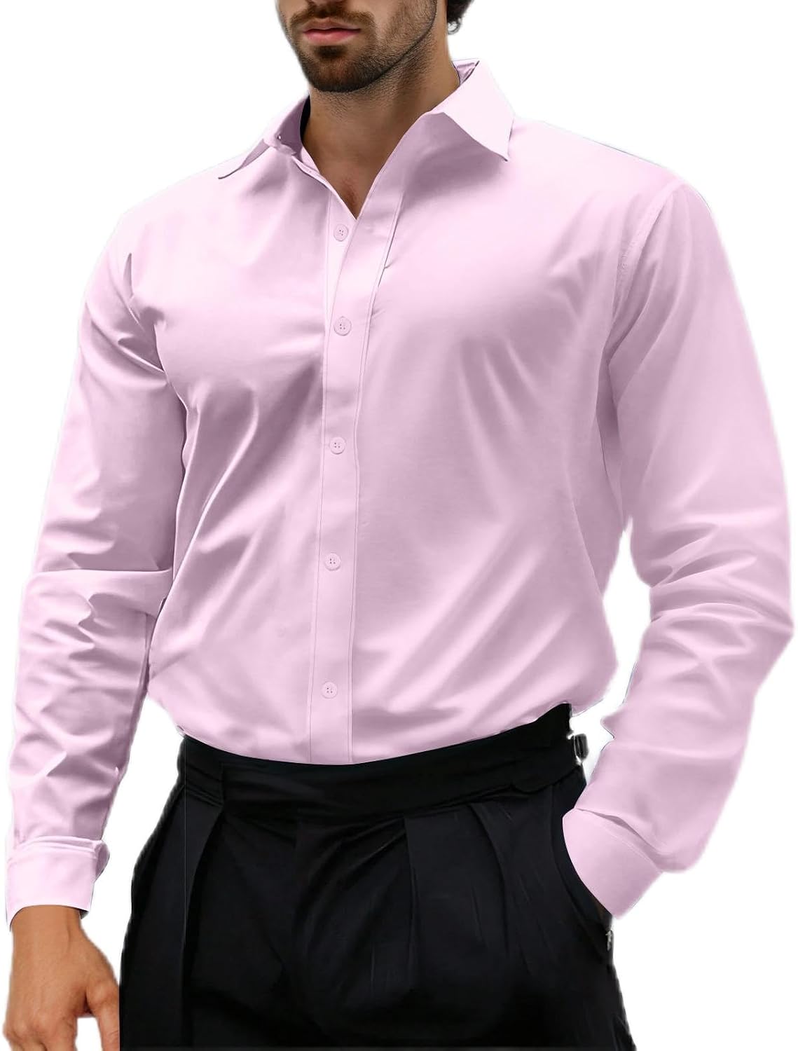 Men's Dress Shirt Solid Long Sleeve Wrinkle Free Formal Shirt
