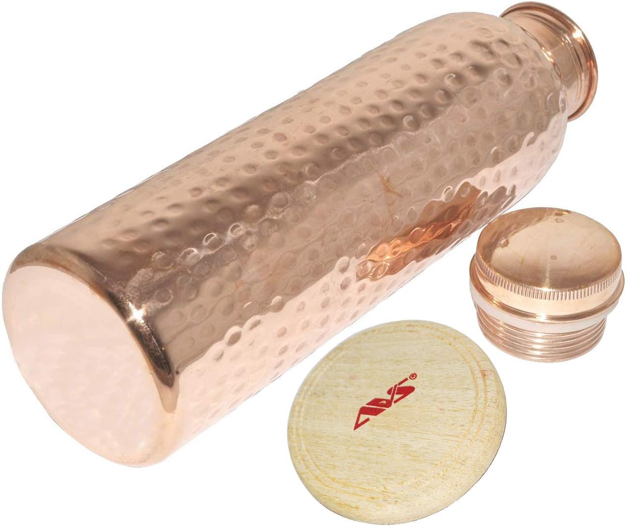 Indian Pure Copper Water Bottle With Lid - Hammered Gifts For Christmas - Capacity 900 Ml