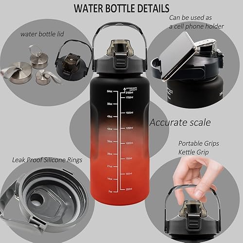 Miniatura 9 de WATMHHJQ Juego de 4 botellas de agua, 64 onzas, 28 onzas, 14 onzas, 9 onzas, botella de agua deportiva de gran capacidad, a prueba de fugas, botella