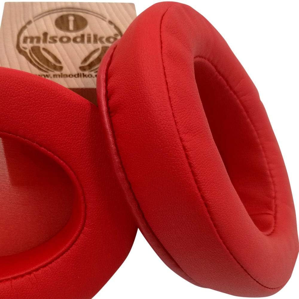misodiko [Upgraded Comfy] Memory Foam Ear Pads Cushions - Red Protein Leather -Suitable for Large Over The Ear Headphones - Compatible with ATH-M50x, ATH-M50xBT, ATH-M40x, ATH-M30x, ATH-M20x, ATH-MSR7