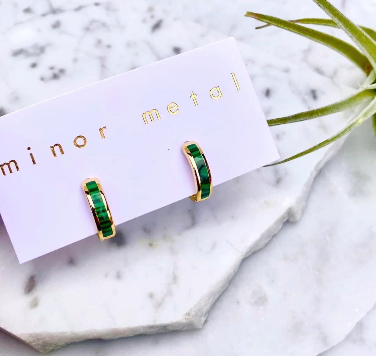 Malachite Gold Hoop Earrings - lightweight, huggie. hoops, small hoops for women